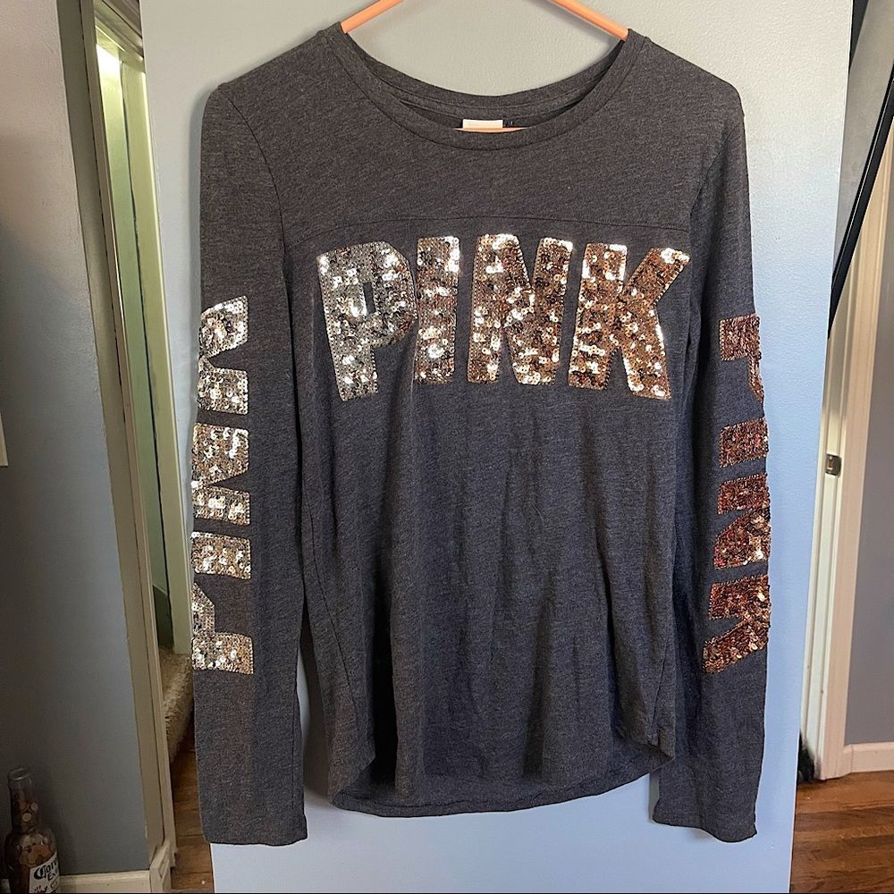 PINK gray shirt with sequins